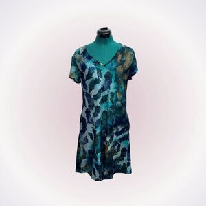 Karen Kane blue and green watercolor t-shirt dress | Sz M